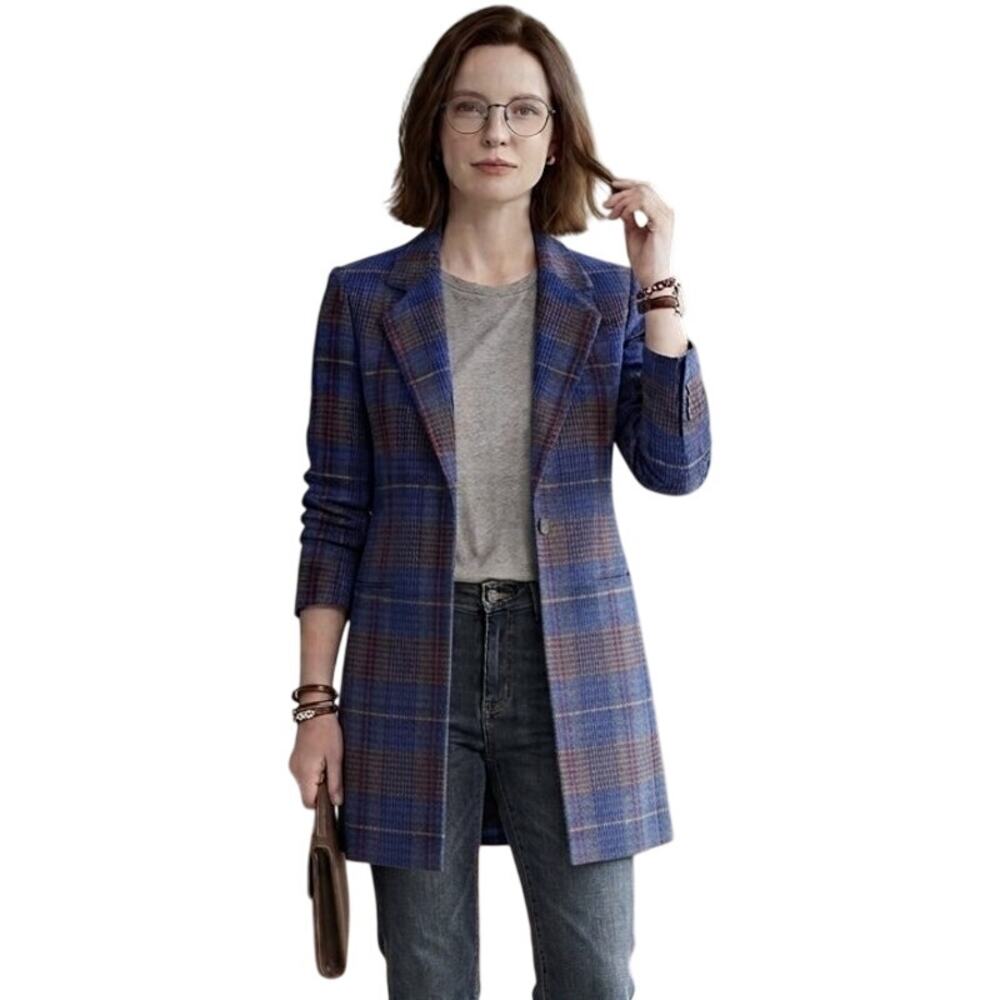 VTG SAVANNAH Wool Blend 1 Button Plaid Boyfriend Blazer Jacket SZ 8P